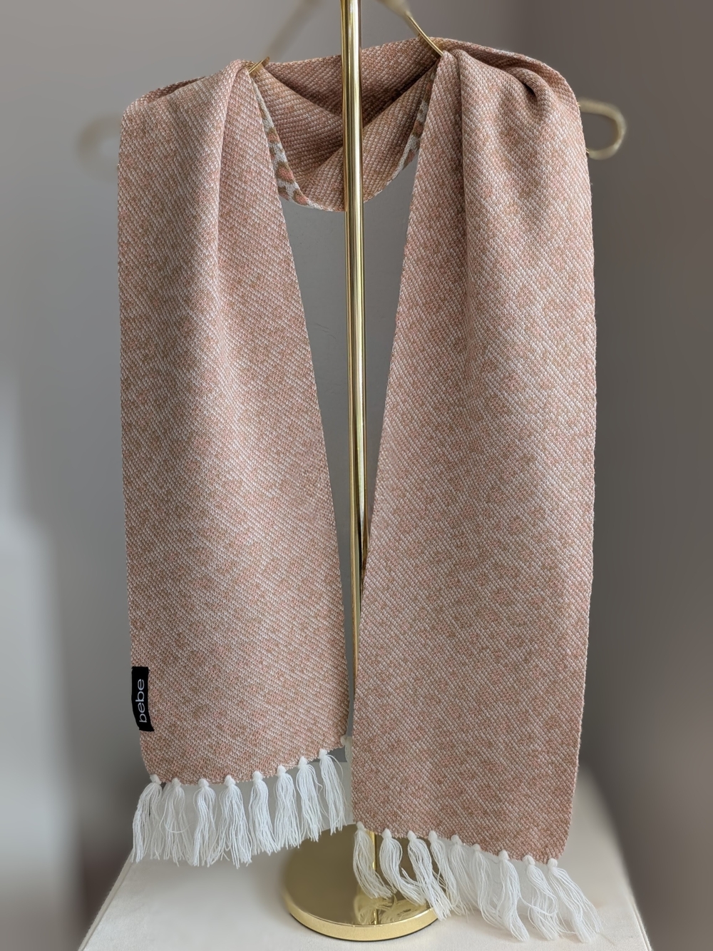 bebe Ladies Leopard Knit Hat & Scarf Set in Beige/Pink - Picture 7 of 16